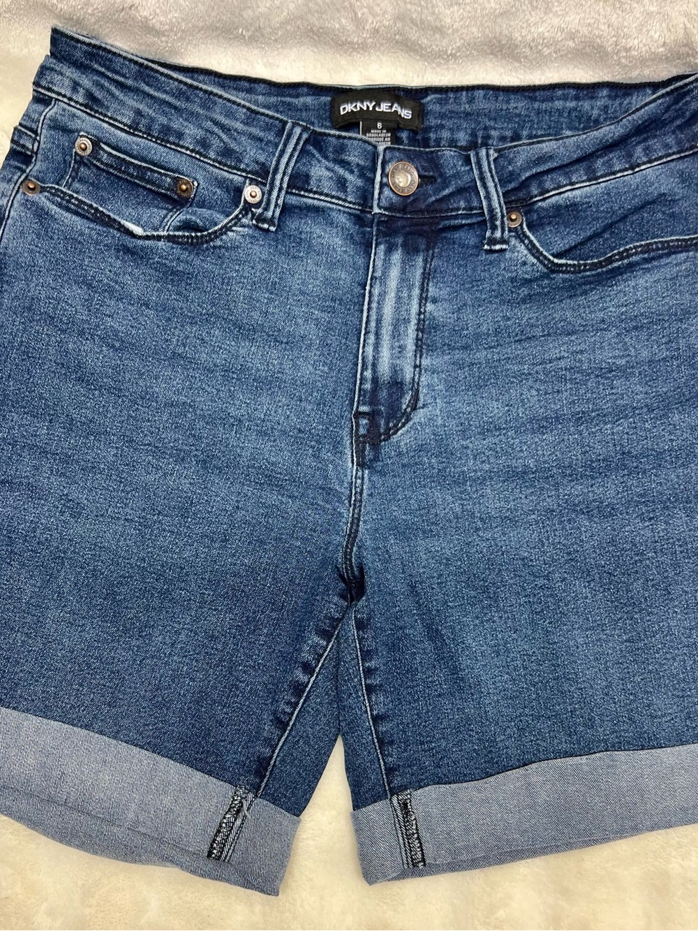 DKNY Women’s Dark Blue Cuffed Denim Boyfriend Shorts